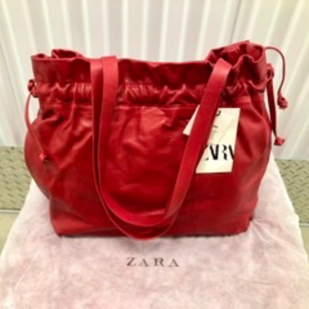 ZARA Real LEATHER Tote Shoulder Bag, M, NWT